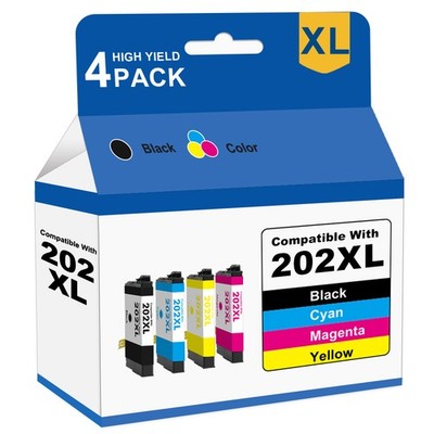 202XL Ink Replacement for Epson 202XL XP-5100 WorkForce WF-2860 Printer (4 Pack)