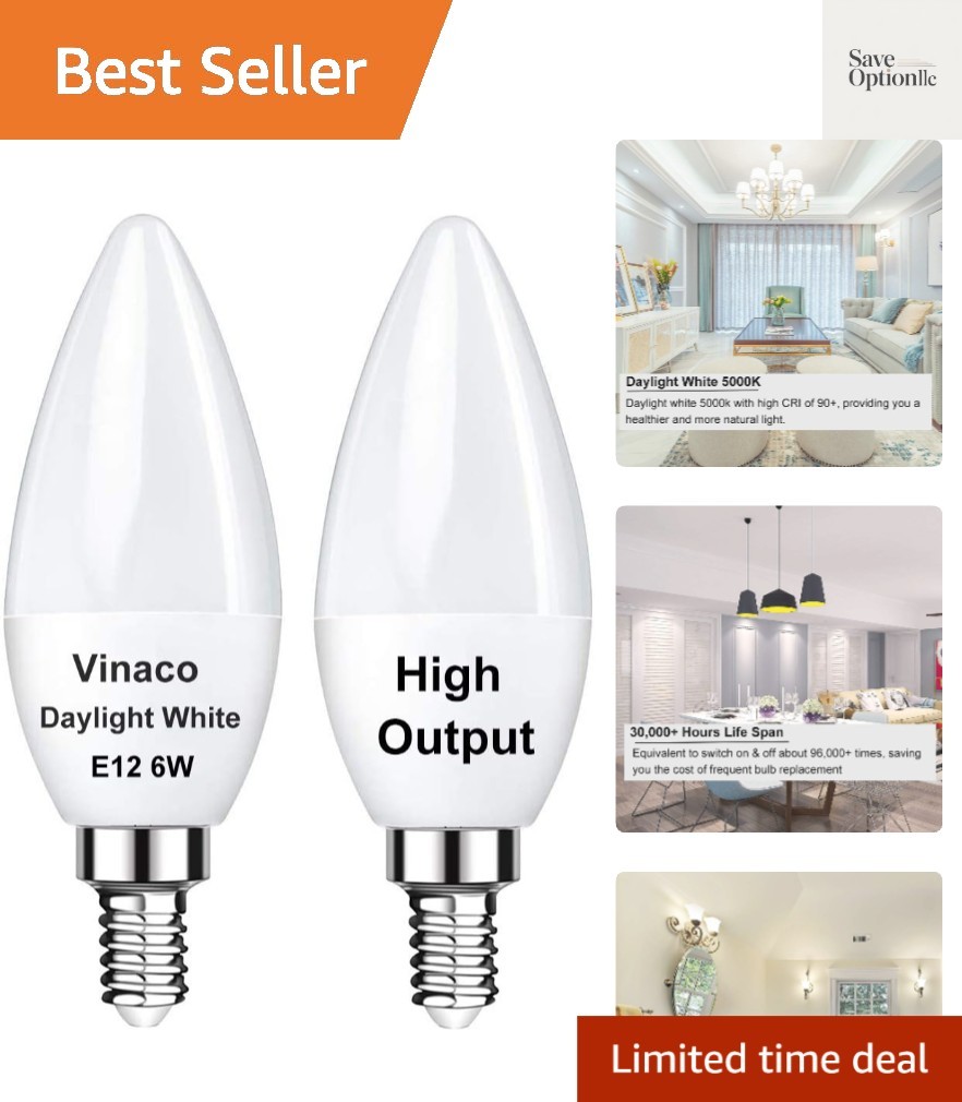 E12 LED Bulb, 2 Pack E12 Candelabra Bulb 60 Watt Daylight White 5000K, High B...