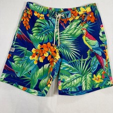 Polo Ralph Lauren Mens L Tropical Parrot Floral Swim Trunks Blue Board Shorts