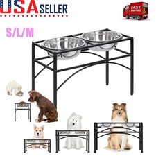 Elevated Dog Feeder Stand 2 Stainless Steel Bowls, Raised Pet Food Water Dish