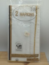 Kmart Vintage Fabric Napkins USA Made NOS 2 In Pack Gold Trim
