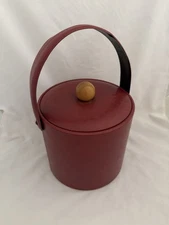 Vintage Retro George Briard Vinyl Ice Bucket Signed Red Color USA 3 QT. Read