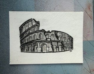 COLOSSEUM ROME ITALY | ACEO ORIGINAL PENCIL INK WATERCOLOR SKETCH! No Copies