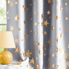 Grey Gold Star Blackout Curtains for Bedroom Thermal Insulated Metallic Star Pri