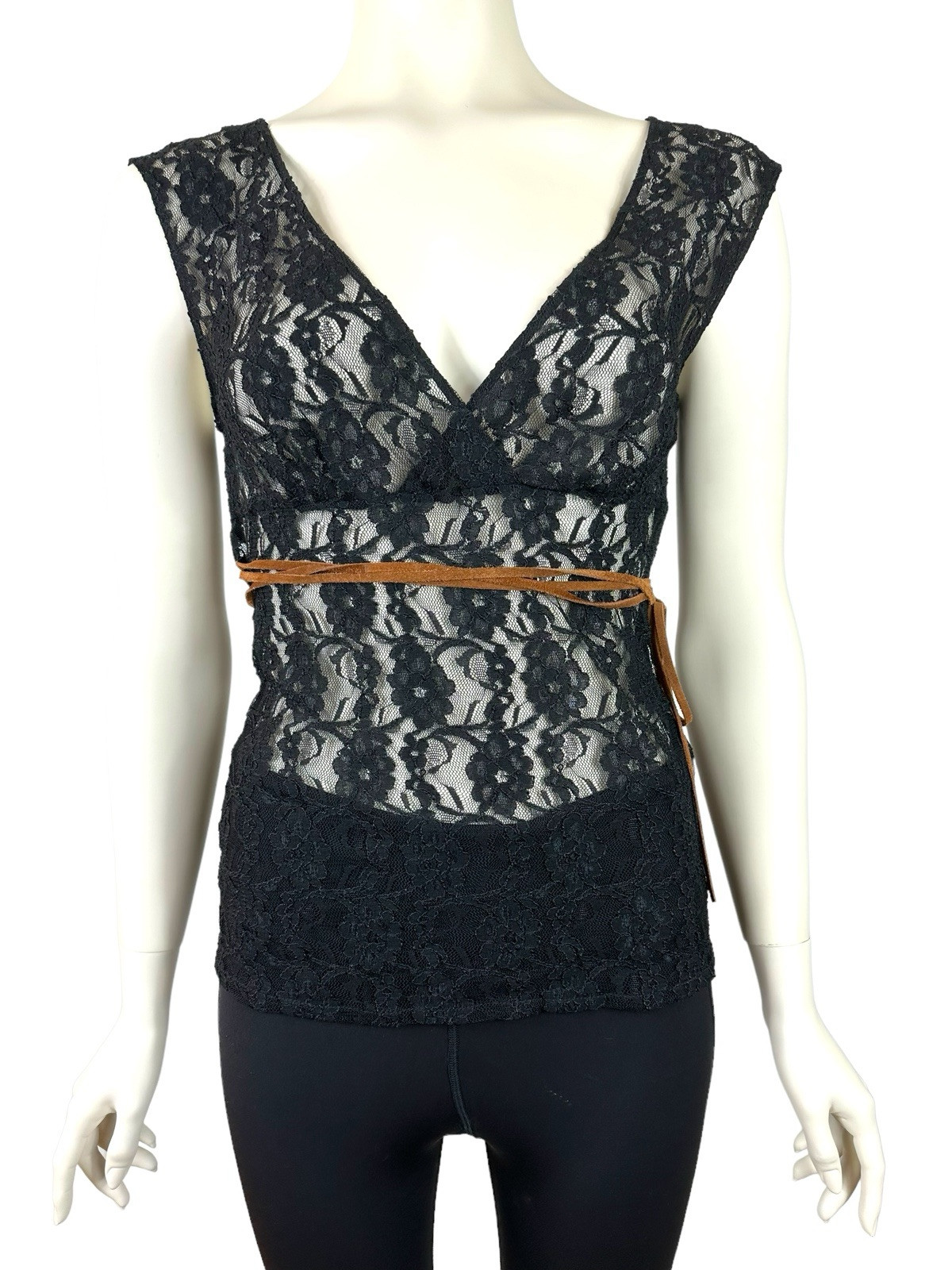 Vintage Dolce & Gabbana Black Lace Mesh Tank Top V Neck Women's 44 US Large