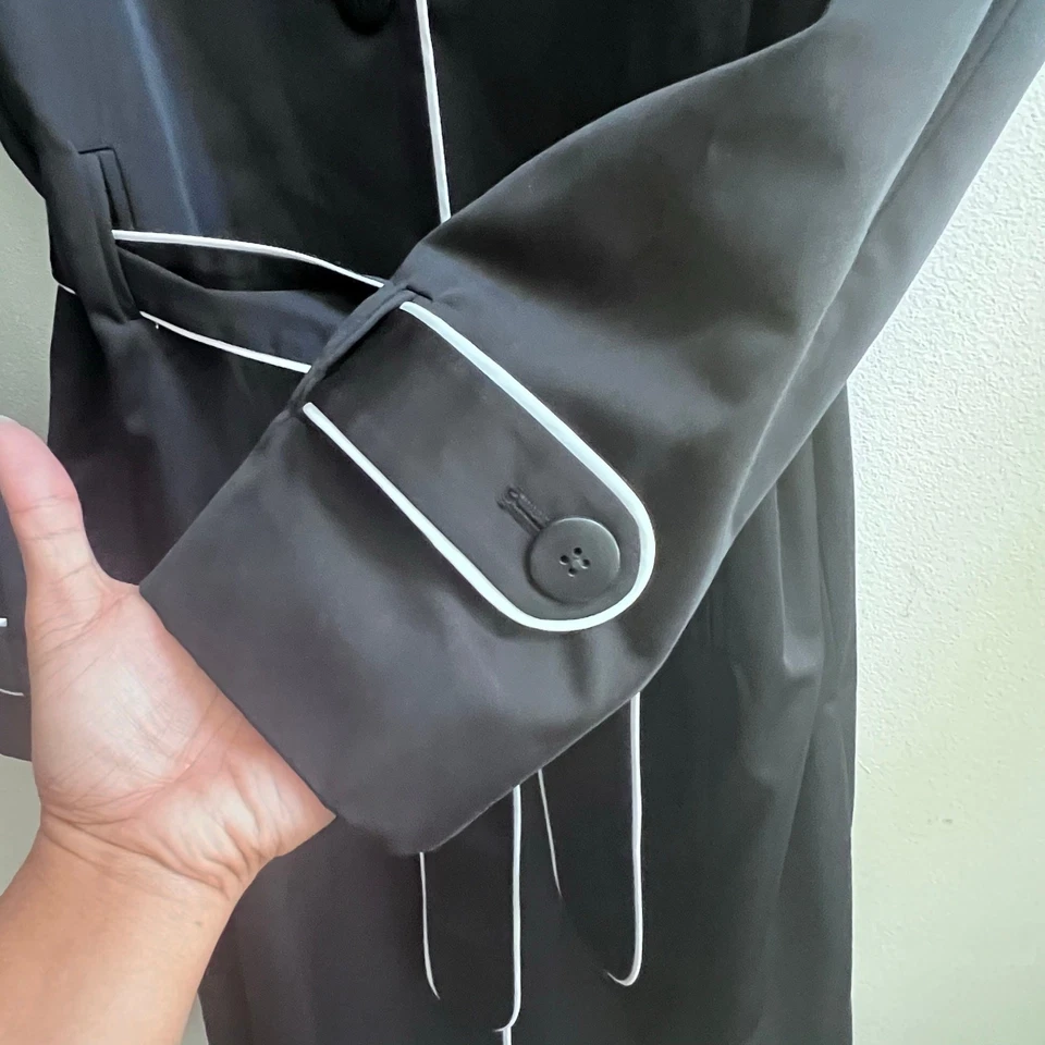 Nuevo gabardina impermeable Jaclyn Smith blanco y negro con cinturón ligero para mujer L Foto 4 de 4