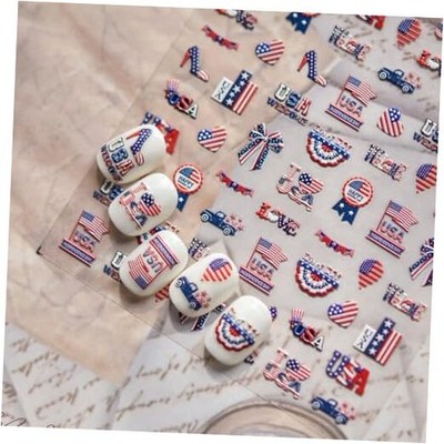 Independence Day Nail Stickers 5D Embossed Red Blue USA Flag Nail Small Qwe-30