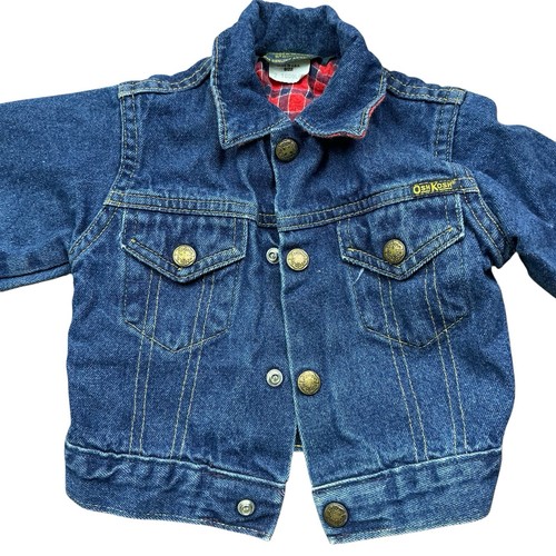 Vintage Oshkosh B’gosh 90s Flannel Lined Denim Trucker Jacket USA 12-18 Mos