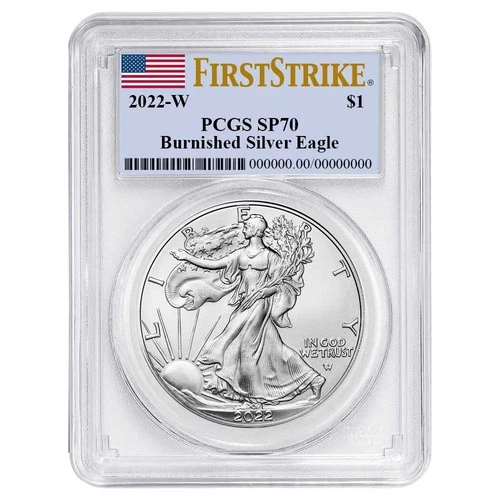 2022-W Burnished $1 American Silver Eagle PCGS SP70 FS Flag Label