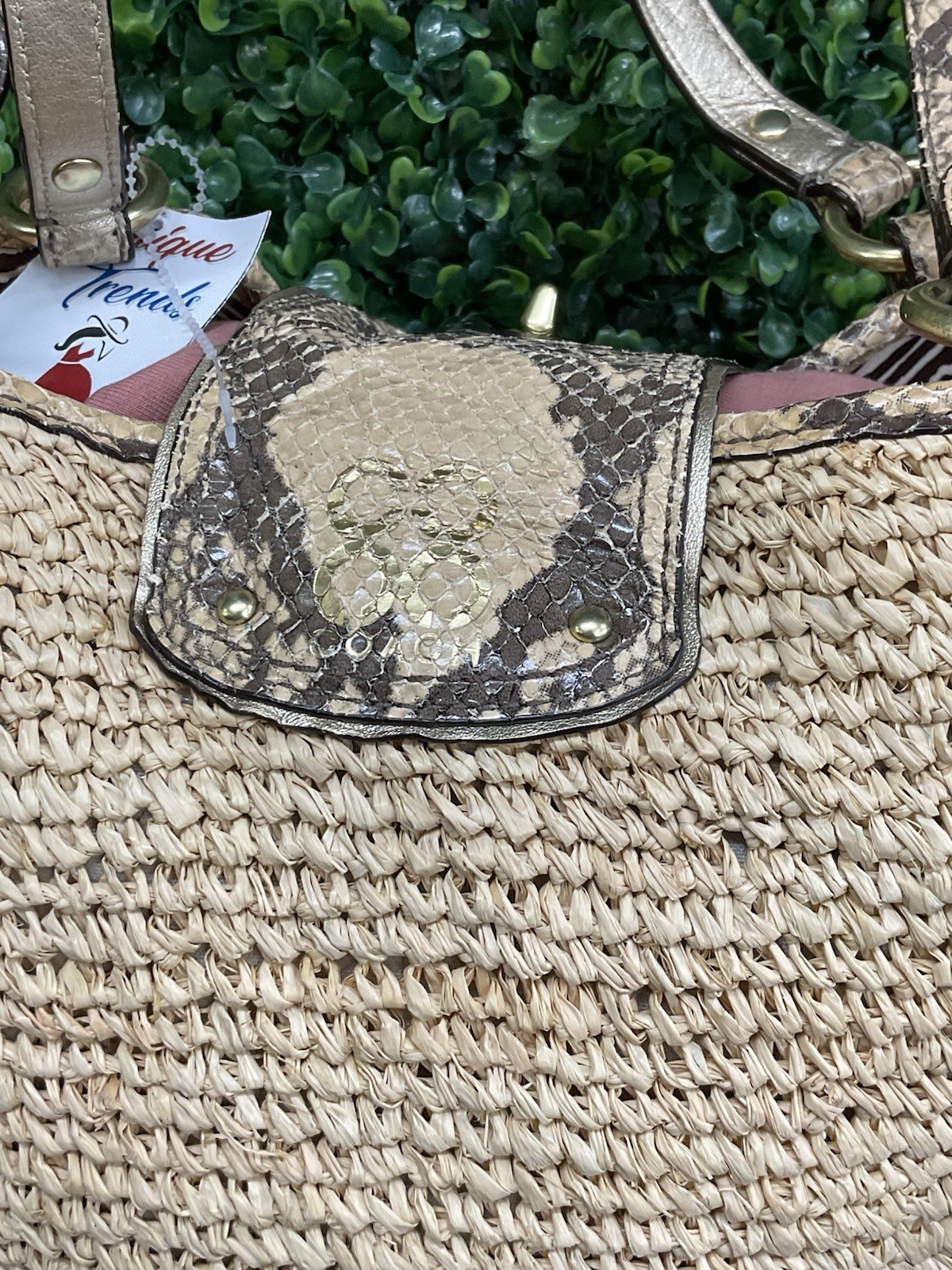 COACH Hampton Python Leather Trims Straw Turn Loc… - image 4