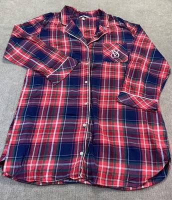 Victoria s Secret XL Plaid Sleep Gown Nightgown Red Black Long Sleeve Cozy