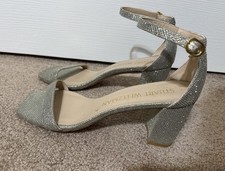 Stuart Weitzman Nudist Block 75MM Sparkle Block Heel Sandals SZ 9