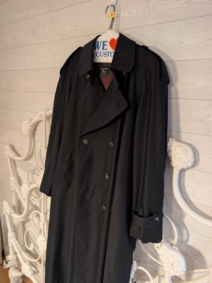 Christian Dior Monsieur Trench Coat Black Vintage 38R Wool Lined Double Breasted - Image 3 of 4