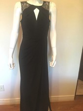 Adrianna Papell Beaded Mesh key hole Pleated Black Gown 8 dress 249