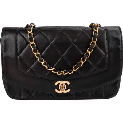 Chanel Quilted Lambskin 24K Gold Diana Single Flap Crossbody Bag Coco CC Tasche