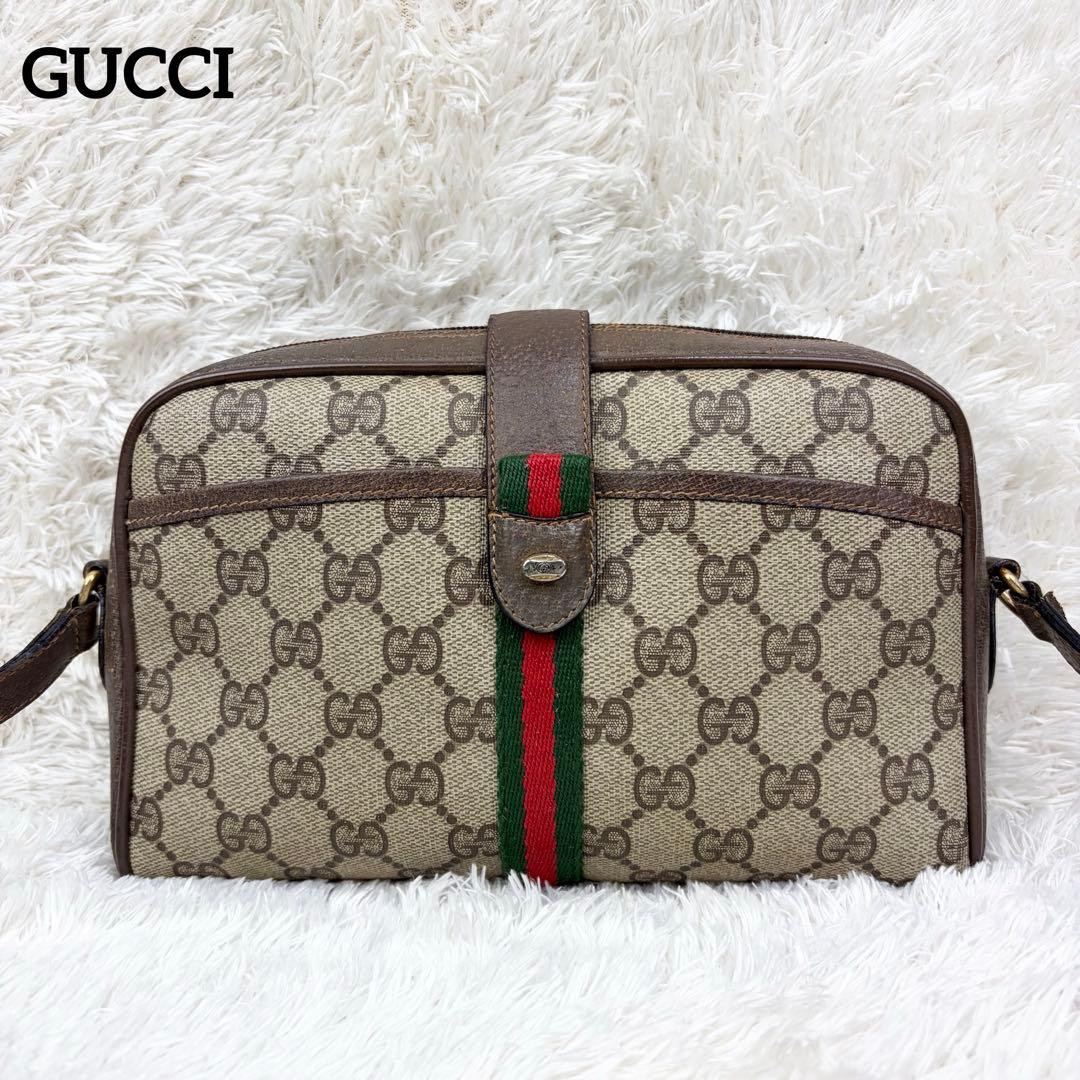 GUCCI Vintage GG Supreme Sherry Line Shoulder Bag PVC Leather Brown