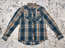 NWOT Wrangler Western Pearl Snap Shirt Men  s XL Brown Blue Plaid Long Sleeve