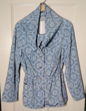 VTG Couture Etsuko Jacket Size M Women Blue White Geometric Button-Up Cowel City