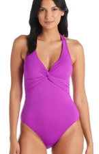Bleu Rod Beattie PURPLE CRUSH Lets Get Twisted Halter One-Piece Swimsuit, US 12