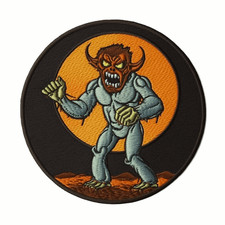 Angry Demon Patch Iron-on Applique Cosplay Badge Halloween Scary Creature Horn