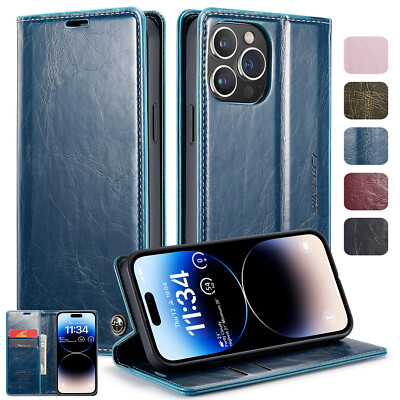 HOT For iPhone 15 Pro Max 14 13 Plus 12 11 Leather Wallet Magnetic Stand Case