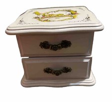 Vintage Holly Hobbie Jewelry Box Image Top Wooden Box White Lined Drawers
