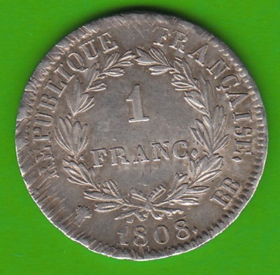 France 1 Franc 1808 BB Napoleon good vf adjusted nswleipzig