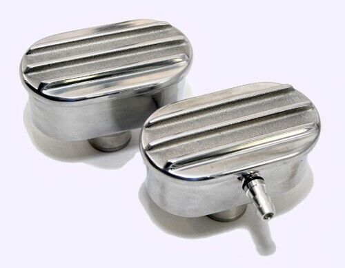 Retro Finned Aluminum Valve Cover Breather & PCV Set - Polished with Raised Fins - Bild 2 von 3