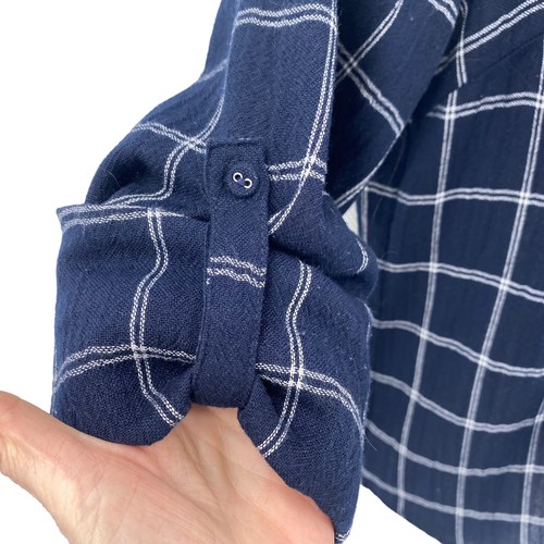 Skies are Blue Damen Bluse dunkelblau weiß kariert Größe XL Rollriegel Langarm - Bild 9 von 12