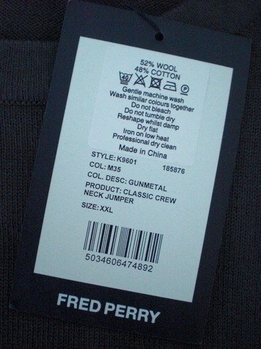 Fred Perry Classic Wool-Blend Sweater, NWT - Men’s 2XL - Gunmetal, $150, K9601 - Picture 11 of 12