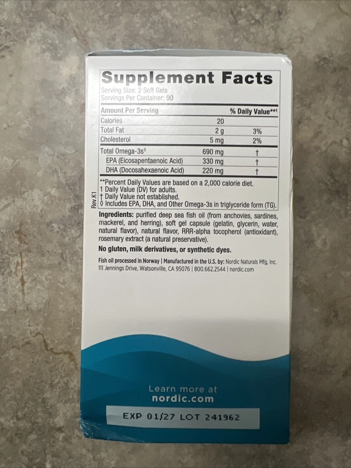 Geles blandos de aceite de pescado purificado Omega 3 Nordic Naturals 690 mg - 180 unidades exp.01/27 Foto 2 de 3