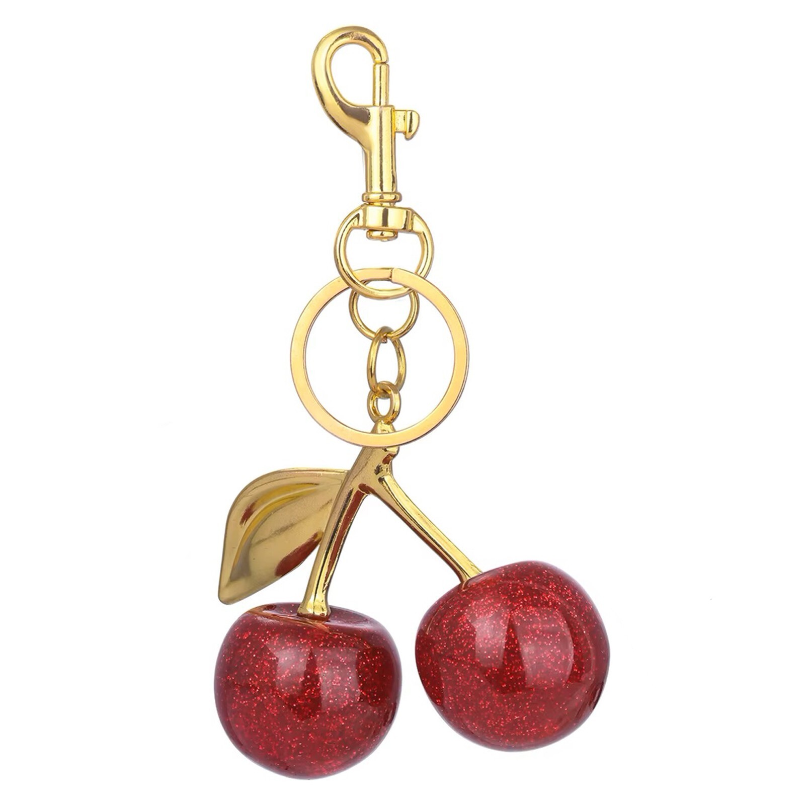 Large Red Cherry Gold-tone Lobster Clasp Keyring Keychain Accessory Bag Charm