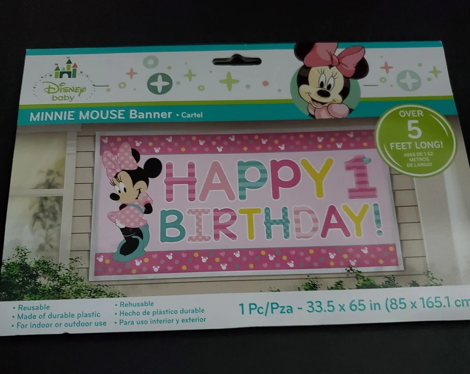 米妮老鼠 1 岁生日派对弦 6 件迪士尼 7 英尺 + 5 英尺横幅套装 — 第 2/4 张图片