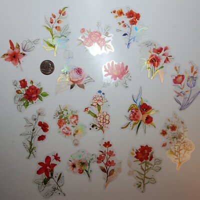  Scarlet Floral-36 Stickers- 2 ea of 8 images with gold accent. Beautiful Flower