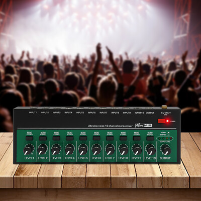 10 Channel Audio Mixer, Mini Audio Mixer, Audio Mixer w/ USB Charging Cable&Plug
