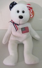 2002 Ty Beanie Baby America Red White Blue Red Cross Bear w/Flag 9" Plush