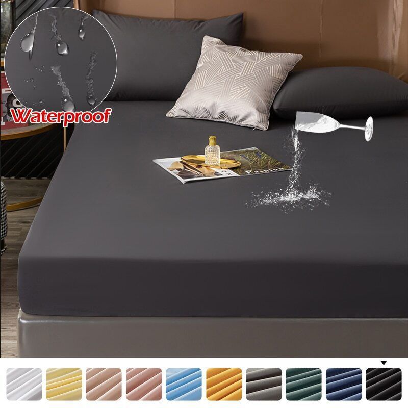 Waterproof Elastic Bed Cover Crystal Mattress Cover Solid Color Fitted Bed Sheet