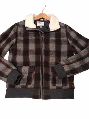 Janie and Jack Boys Bomber Plaid Jacket Size 10 - 12 Wool Blend Gray Collar Coat - Picture 2 of 12