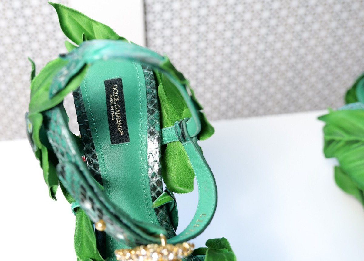 Dolce & Gabbana Jungle Parrot High Heel Wedge Sandals (IT 38, US8