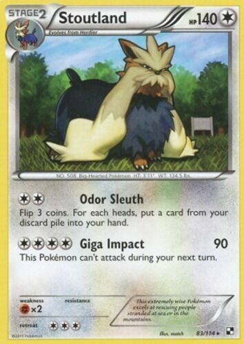 Stoutland 83/114 Reverse Holo Rare Black & White Light Play LP Pokemon DNA GAMES