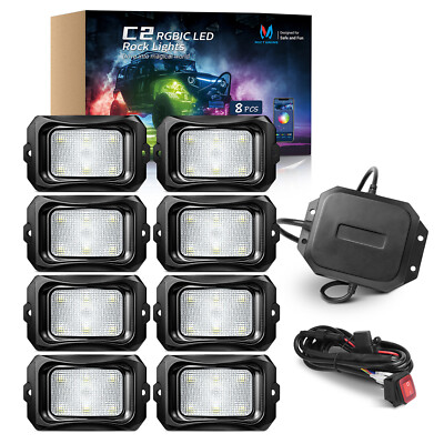 MICTUNING C2 RGB LED Rock Lights Underglow Neon Kit 8/10/12 Pods Offroad Truck