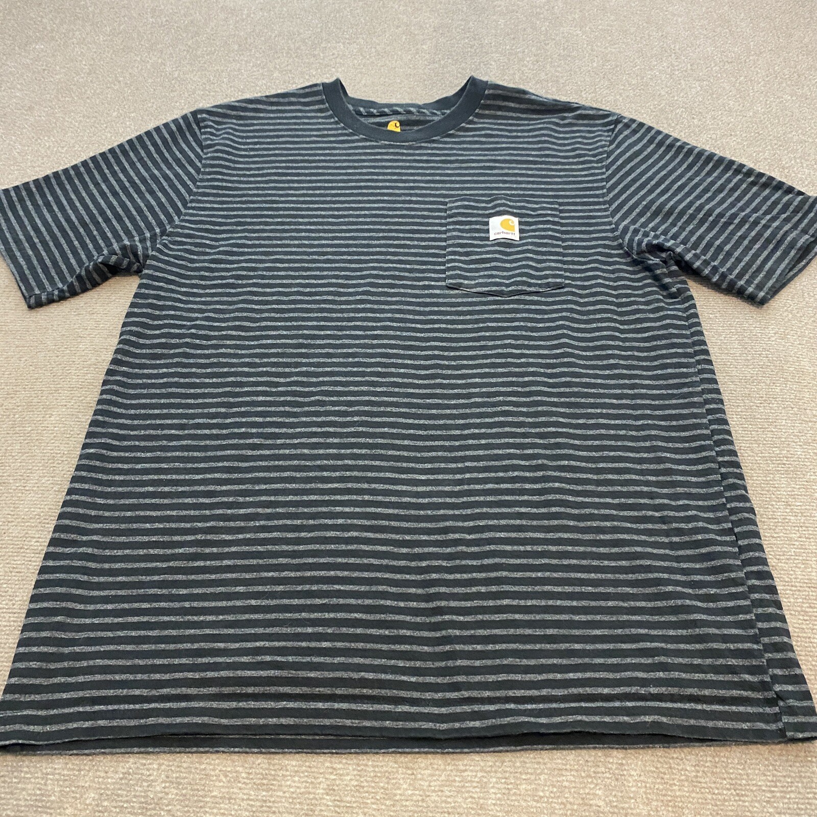 Carhartt Pocket T Shirt Mens Large Black Grey Striped Tee Original Fit K87 007