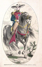 Equestrian portrait of General Santa Anna Hill Hand Colored Illustration WH Dodd