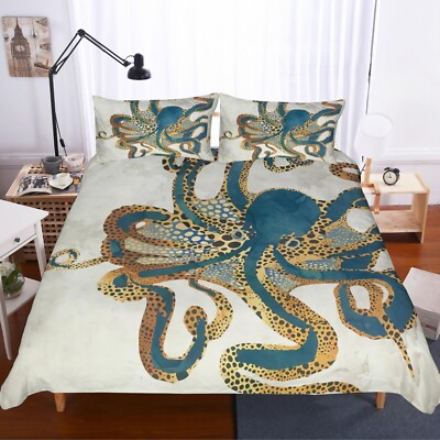3D Octopus Tentacles Blue Golden Quilt Cover Set Bedding Sets Pillowcases 64