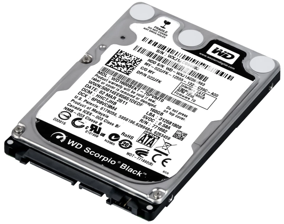 Hard Drive Dell 022JFK 22JFK WD1600BEKT 160GB 7200U/Min 16MB SATA II 2.5'' Inch - Image 3 of 3