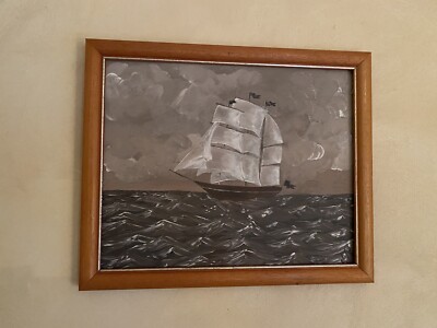 Signed Painting Sailing Ship Sea Marine Maritime Ocean Ship Boat