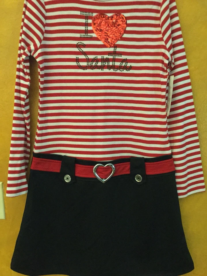 Vestido de Navidad Rosa y Violeta Niñas “I Love Santa” Nuevo con Etiquetas Talla XL 14/16 $38.00 Foto 2 de 4