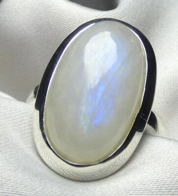 💍 Gr.55 (17,5) Regenbogen-Mondstein Ring 925 • Weiß & Blauschimmer 💙 - Bild 1 von 4