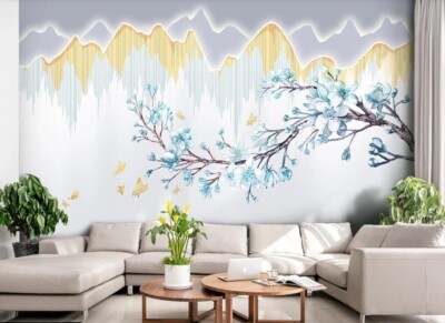3D Blue Flower Branch G13640 Wallpaper Wall Murals Removable Self-adhesive Honey