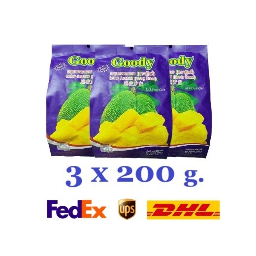 3x 200g. Goody Jackfruit Crispy Fruit Snack munch Sweet delicious